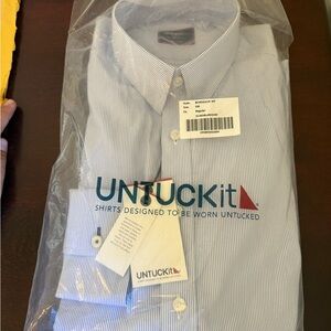 UNTUCKit Men's Light Blue Pinstripe Dress Shirt